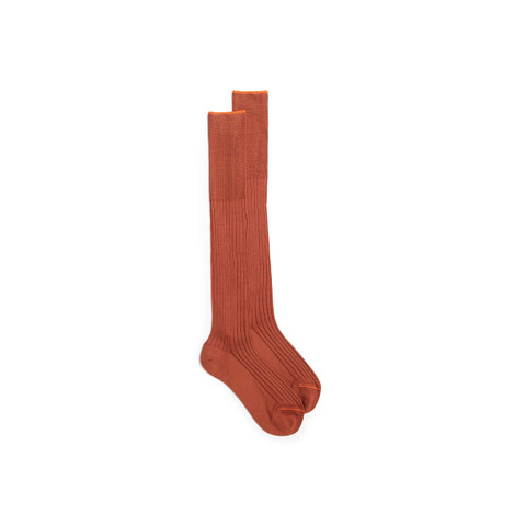 Brown Filo di Scozia mercerised cotton high socks - Santoni - 1