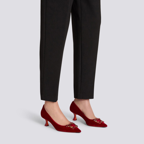 Women's red velvet mid-heel Santoni Sibille pump - Santoni - 2