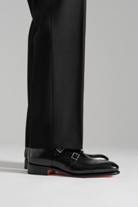 Men's polished black leather double-buckle shoe - Santoni - editorial