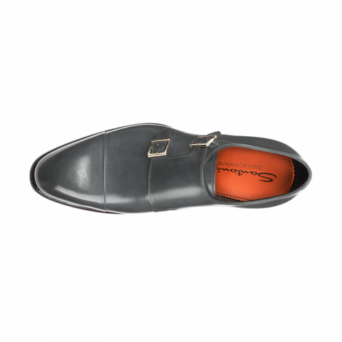 Men's grey leather double-buckle shoe - Santoni - 4.0