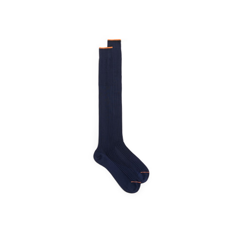 Blue Filo di Scozia mercerised cotton high socks - Santoni - 1