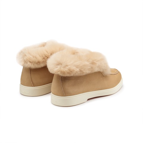 Women's beige suede desert boot with fur - Santoni - 3