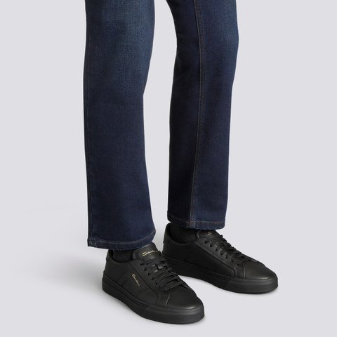 Men&rsquo;s black leather double buckle sneaker - Santoni - 2