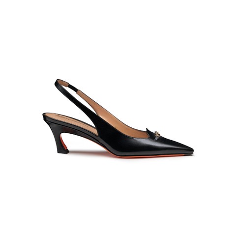 Women's black leather low-heel slingback - Santoni - 1