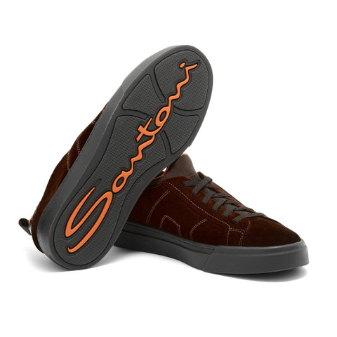 Dunkelbraune Slip-on-Sneakers für Herren aus Wildleder und Leder - Santoni - 3