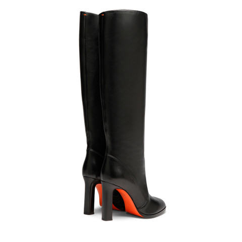 Women's black leather high-heel boot - Santoni - 4
