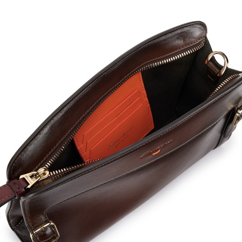 Pochette bandouli&egrave;re en cuir marron fonc&eacute; - Santoni - 5