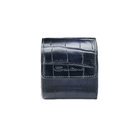 Funda para reloj pequeña en piel de aligátor azul - Santoni - 1