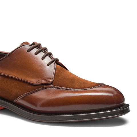Men’s light brown leather and suede Derby shoe - Santoni - 6