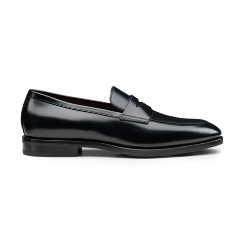 Men's black leather penny loafer - Santoni - 1