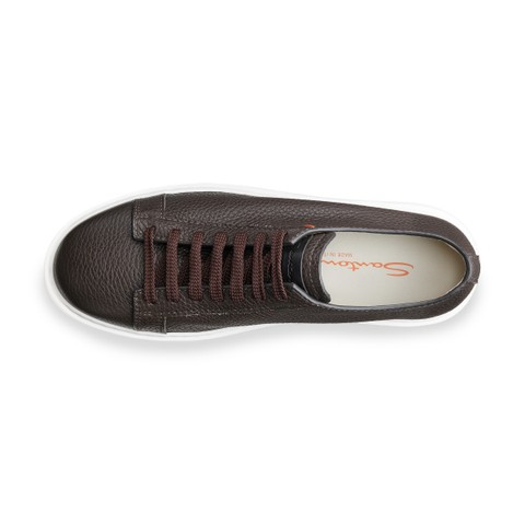 Men's dark brown tumbled leather sneaker - Santoni - 4