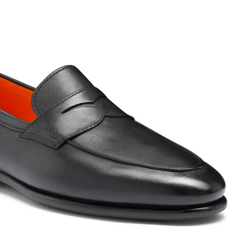 Men's black leather Carlo penny loafer - Santoni - 6