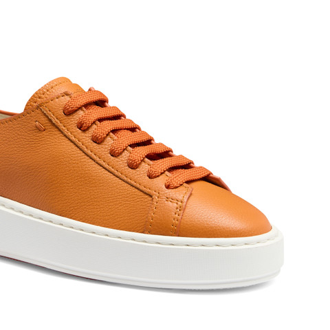 Women's orange tumbled leather sneaker - Santoni - 6