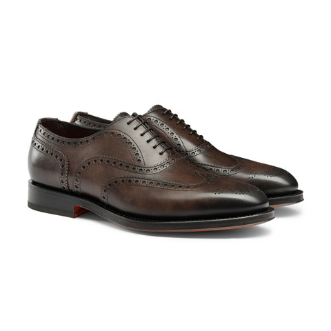 Men’s polished brown leather Oxford shoe - Santoni - 3