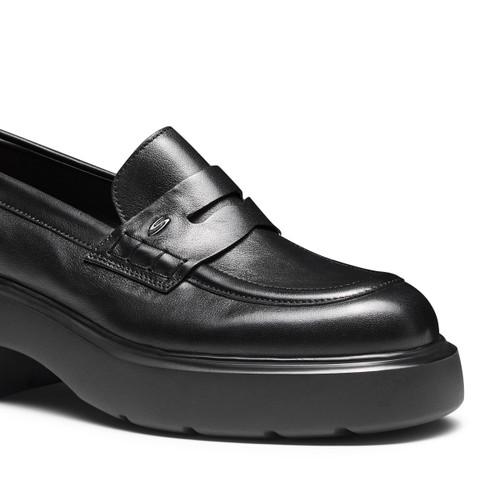 Women's black leather Easy penny loafer - Santoni - 5