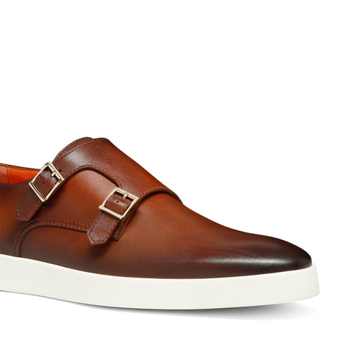 Men's brown leather double monk straps shoe - Santoni - 5