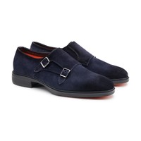 Men's blue suede Easy double monk straps shoe - Santoni - 2