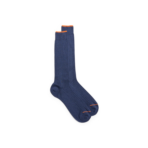 Blue Filo di Scozia mercerised cotton crew socks - Santoni - 1