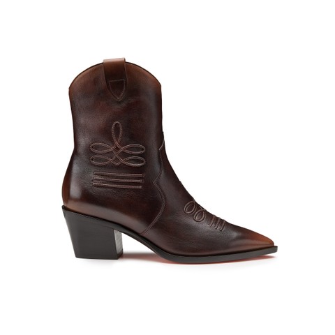 Women's brown leather texan ankle boot - Santoni - 1