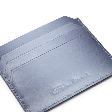 حافظة لبطاقات الائتمان من الجلد بلون أزرق فاتح - Santoni - 5