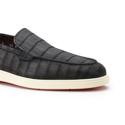 Men's black alligator nubuck loafer - Santoni - 5