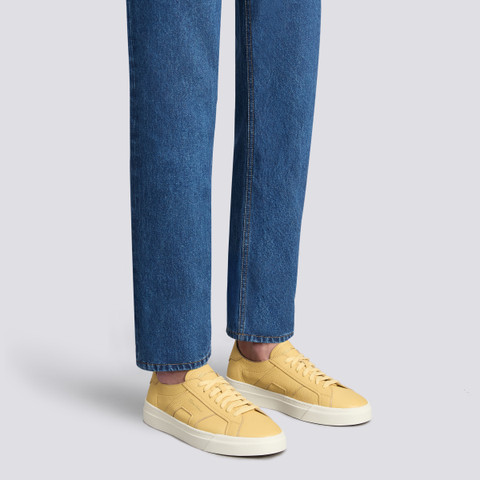 Men's yellow tumbled leather Double Buckle Sneaker - Santoni - 2