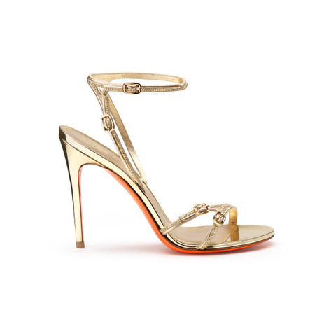 Women's gold leather and crystal high-heel Meraviglia Collection sandal - Santoni - 1