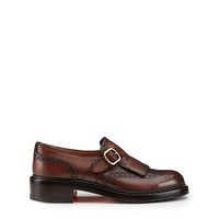Women's dark brown leather single monk strap shoe with frange - Santoni - 1