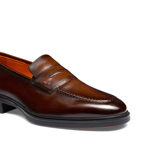 Men's dark brown leather Easy loafer - Santoni - 6