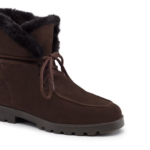 Women's dark brown suede ankle boot with fur - Santoni - 5