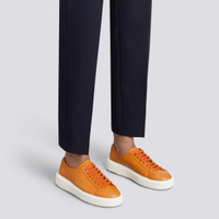 Women's orange tumbled leather sneaker - Santoni - 2