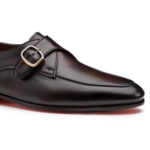 Men's dark brown leather single-buckle shoe - Santoni - 6