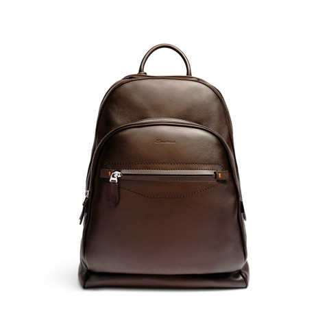 Dark brown leather backpack - Santoni - 1