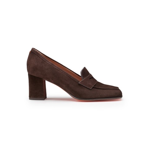 Women's dark brown suede high-heel pump - Santoni - 1
