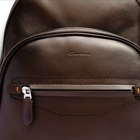 Dark brown leather backpack - Santoni - 6