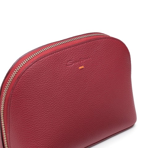 Burgundy tumbled leather pouch - Santoni - 5