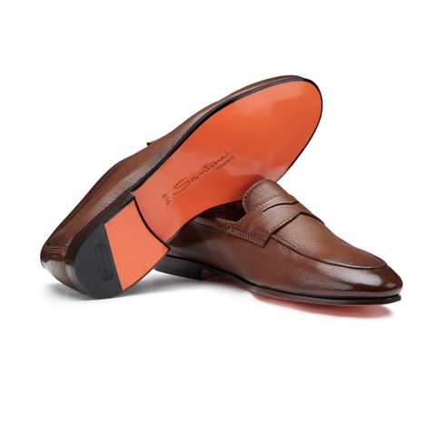 Men's brown tumbled leather Carlo penny loafer - Santoni - 4
