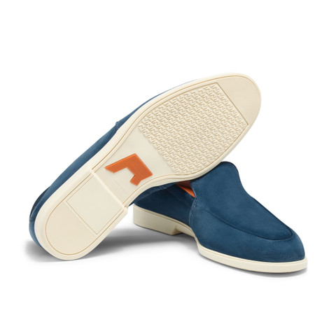 Men's denim blue suede loafer - Santoni - 3
