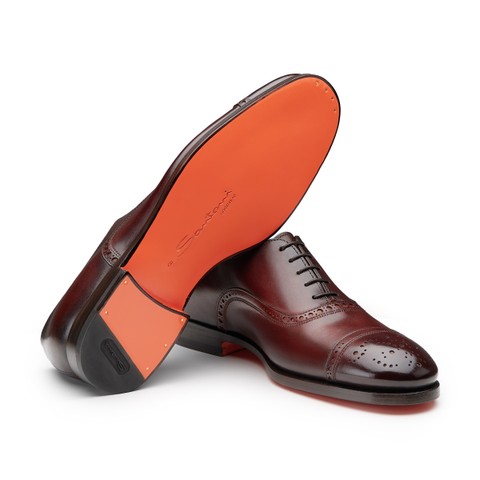 Men's orange leather brogue Oxford shoe - Santoni - 3