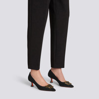 Women's black velvet mid-heel Santoni Sibille pump - Santoni - 2