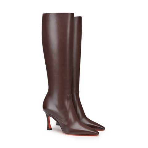 Women's dark brown leather high-heel boot - Santoni - 4