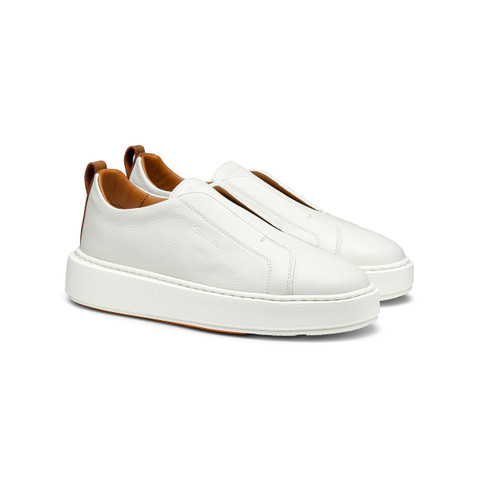 Women's white tumbled leather slip-on sneaker - Santoni - 3