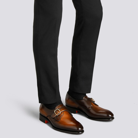 Men's brown leather single monk strap shoe - Santoni - 2