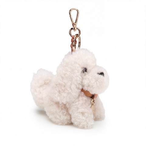 Beige fur and brown leather dog charm - Santoni - 3