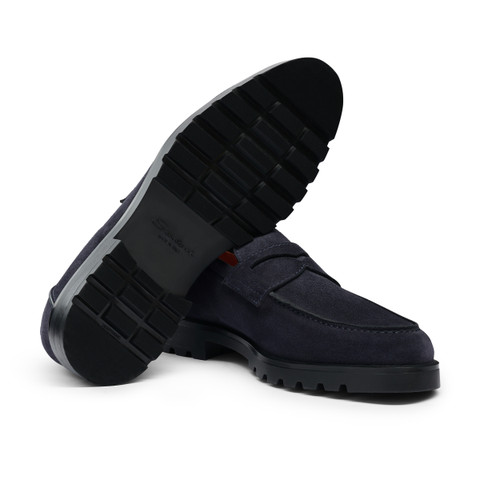 Men’s blue suede penny loafer - Santoni - 3