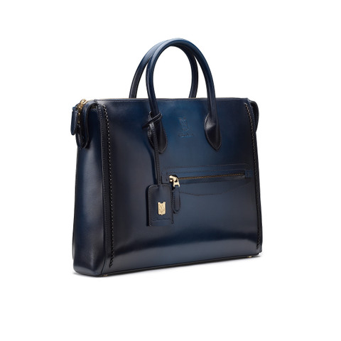 Blue leather Meraviglia Collection laptop bag - Santoni - 2