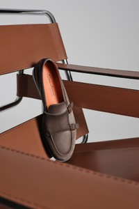 Men's grey suede double-buckle loafer - Santoni - editorial