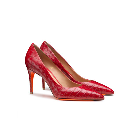 Women's red crocodile leather high-heel pump - Santoni - 2