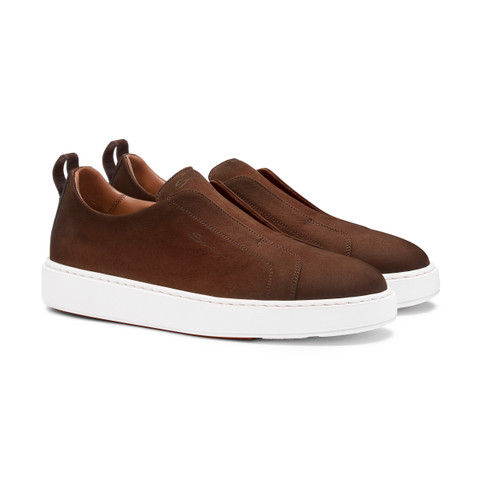 Dunkelbraune Slip-on-Sneakers für Herren aus Nubuk - Santoni - 2