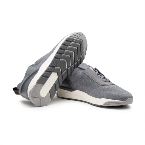 Men's light blue fabric and leather sneaker - Santoni - 3